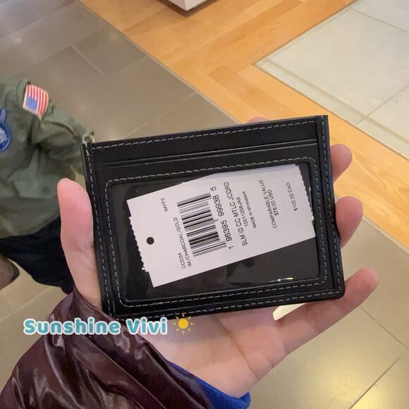 NWT Coach Slim Id Card Case CCO34 Charcoal/Gold Metallic Signature jacquard - Picture 3 of 7